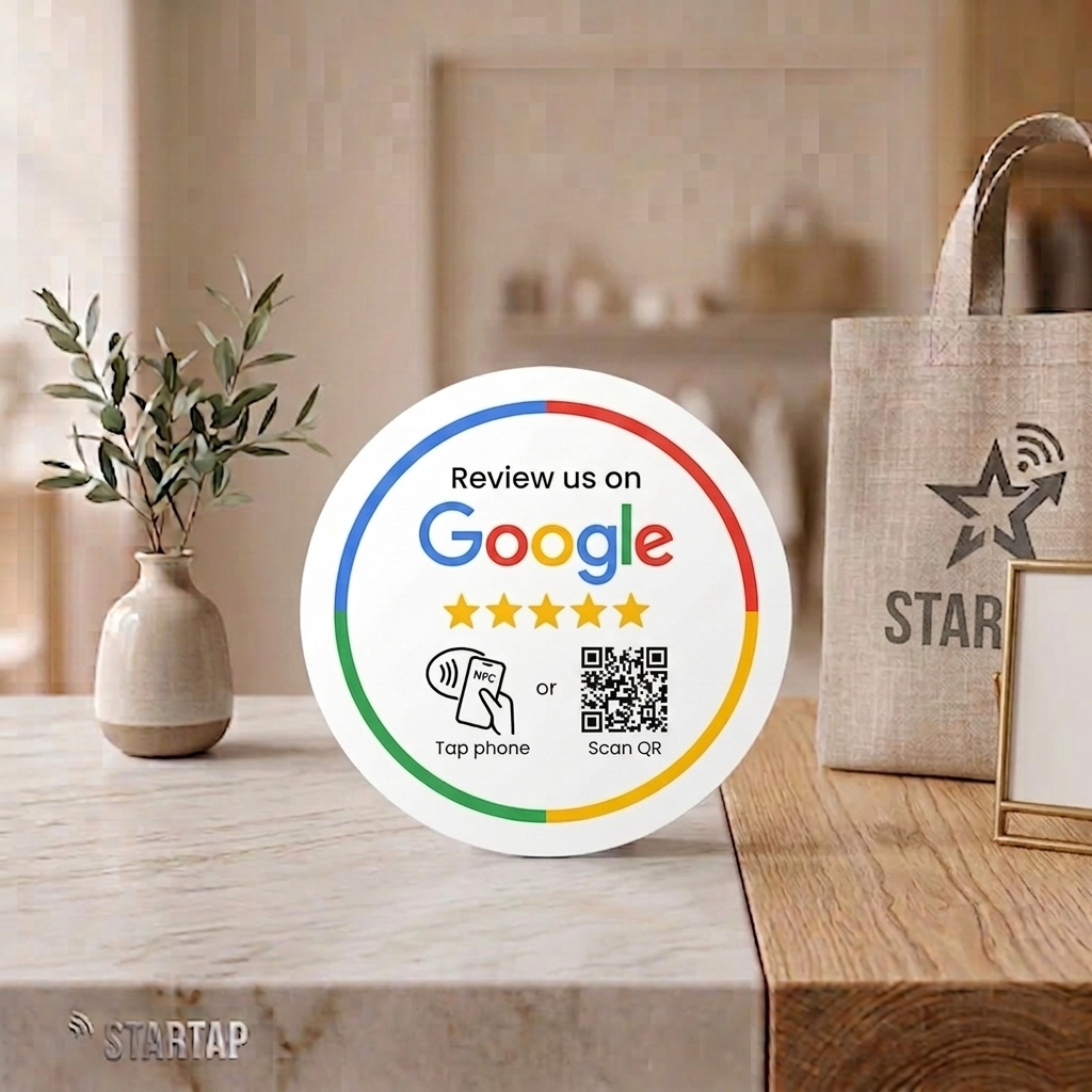 Placa NFC Circular Adesiva Google Reviews